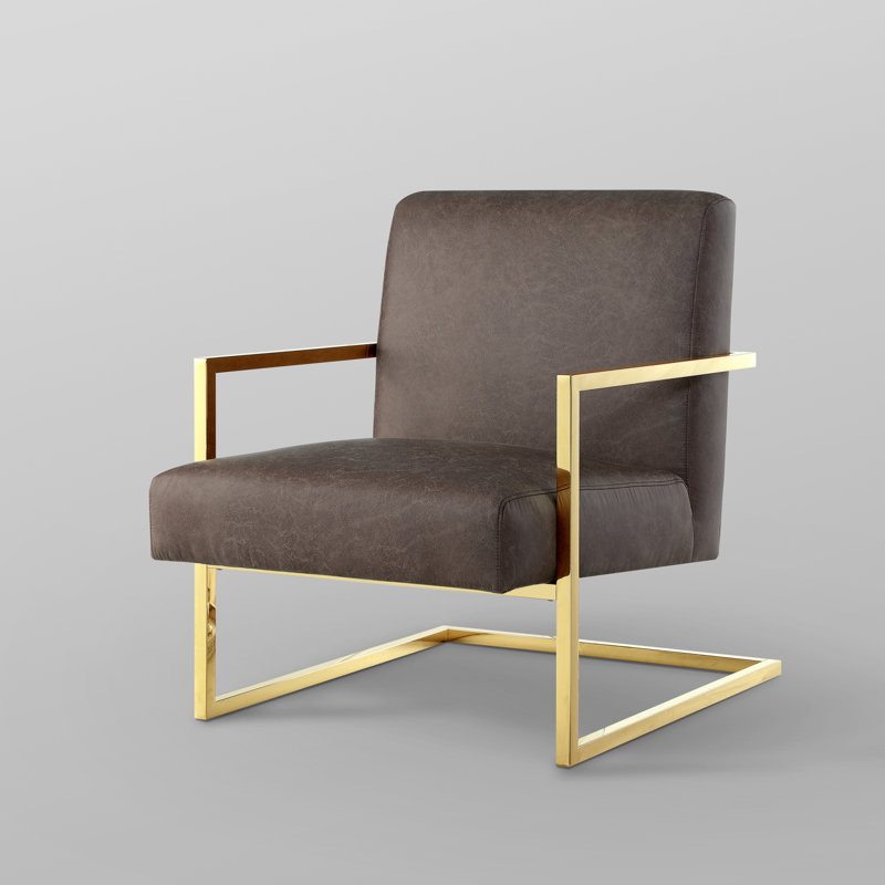 Fauteuil Keenan de 68,58 cm de large, Similicuir brun clair / doré, Or