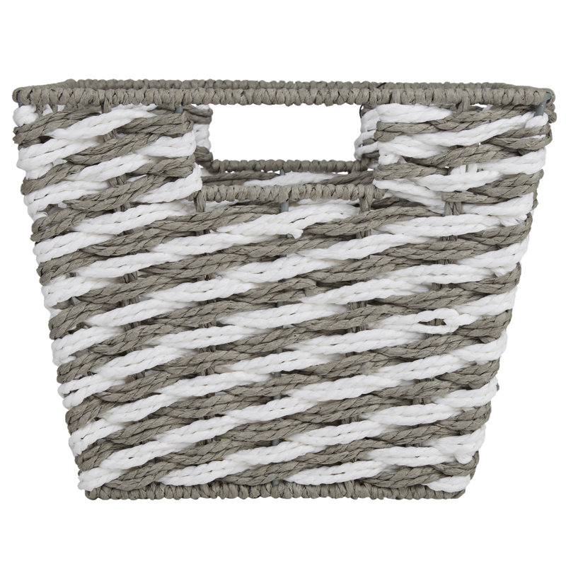  Large Striped Woven Basket In Gray, Gray, 8" H x 10" W x 12" D