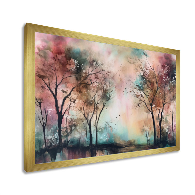 Arbres fantaisistes Rouvin I - impression, H 16 po x l 32 po x P 1 po, Encadrement doré