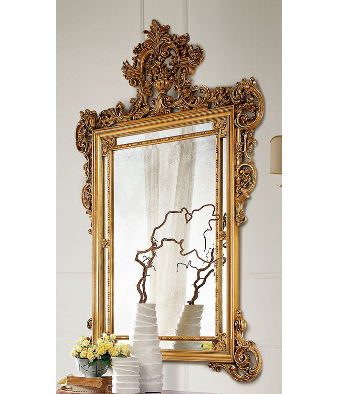 Miroir d’appoint biseauté traditionnel ornemental, Or