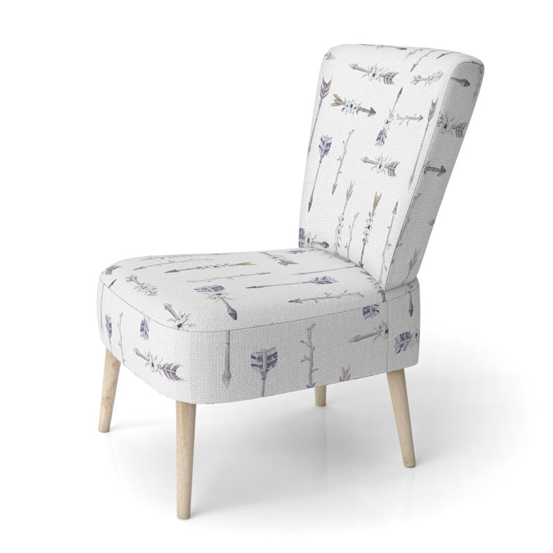 Accent Chair, Beige Floral Pattern Upholstered Decor - Beige Floral Pattern II, White/Purple