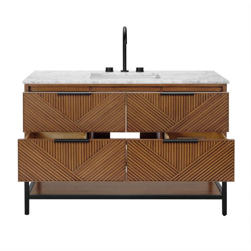Diamond 48'' W Single Vanity, Italian Carrara Marble, Matte Black, Walnut
