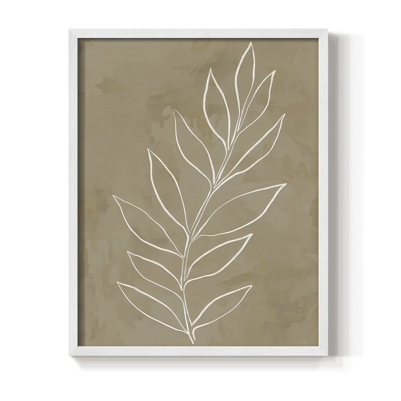 Leaf Line Art III Framed Print - Solid Wood, H 30 po x l 24 po, Blanc