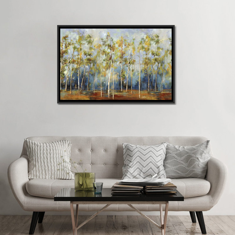 «Indigo Forest», reproduction d'impression sur toile, H 40 po x l 60 po x P 1,5 po, Toile avec cadre noir, Pas de tapis