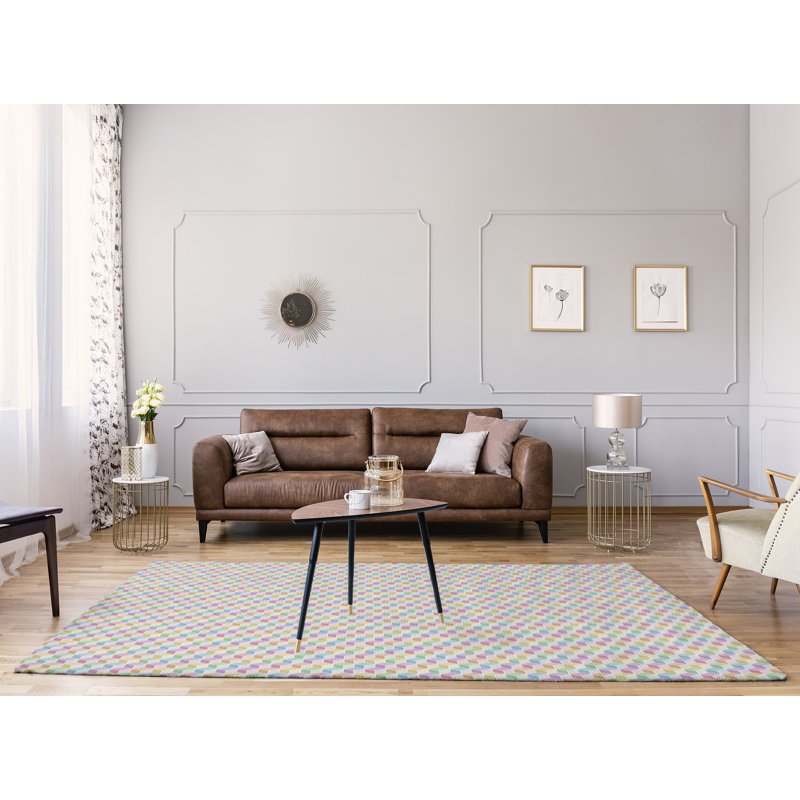 Tapis cube mauve/bleu clair/jaune, Rectangle 9 pi x 12 pi