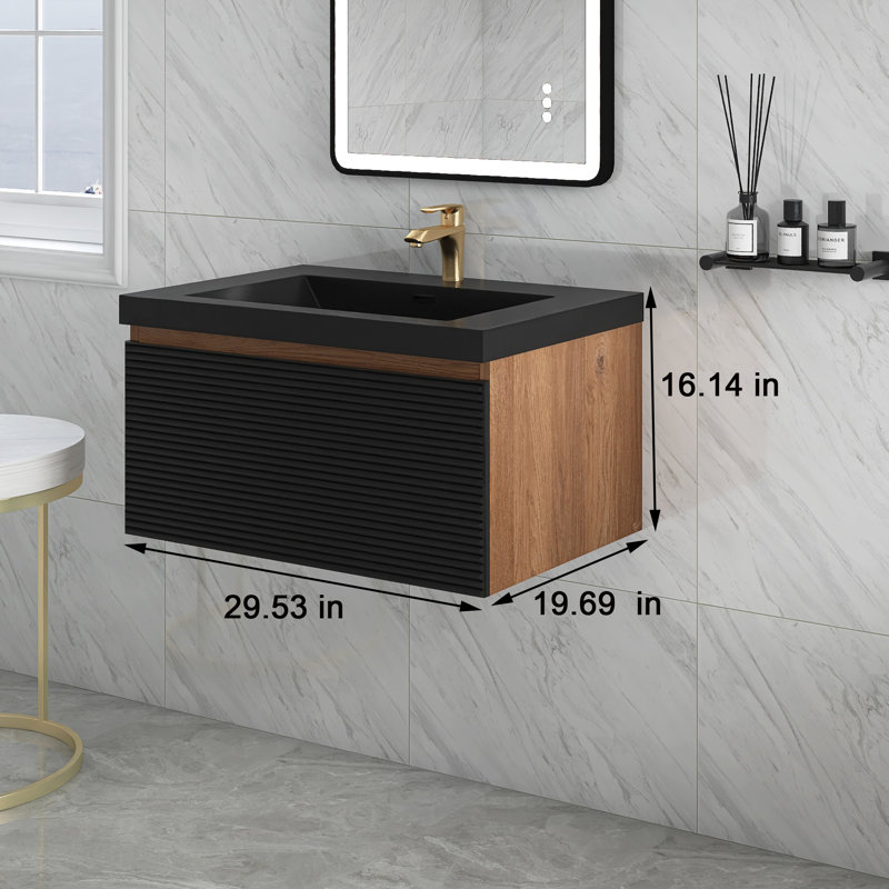 30 po X P 20 po P x 16 po Meuble-lavabo mural simple H en chêne avec plateau en résine