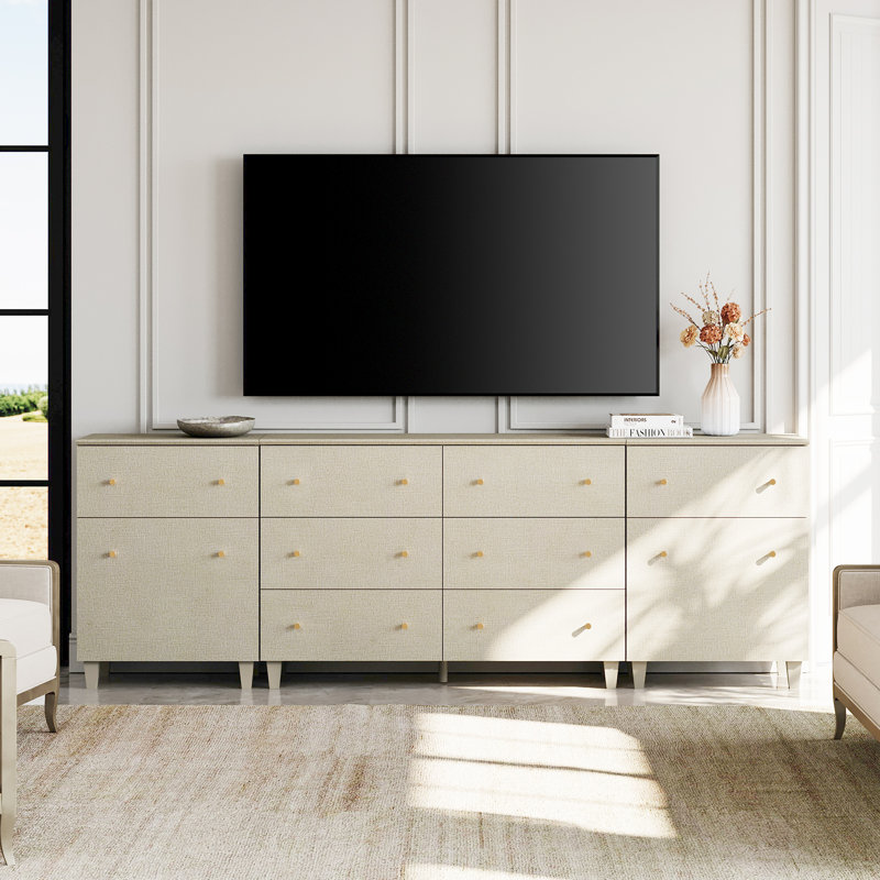 3-In-1 TV Stand Cabinets With Doors And Drawers For 100+ Inches Tvs, Beige Wood