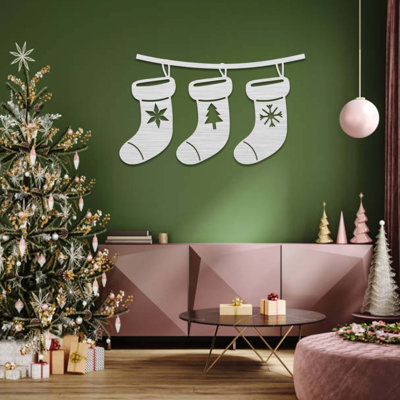 Art mural en métal bas de Noël - décoration des Fêtes - bas de cheminée d'hiver - décoration murale rustique de ferme - sculpture industrielle moderne en métal - décoration saisonnière de Noël - pièce d'art remarquable