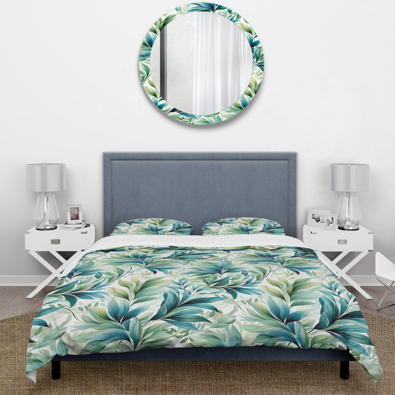 Ensemble de housse de couette à motif floral, literie à motif botanique océanique - motif botanique de feuillage océanique II