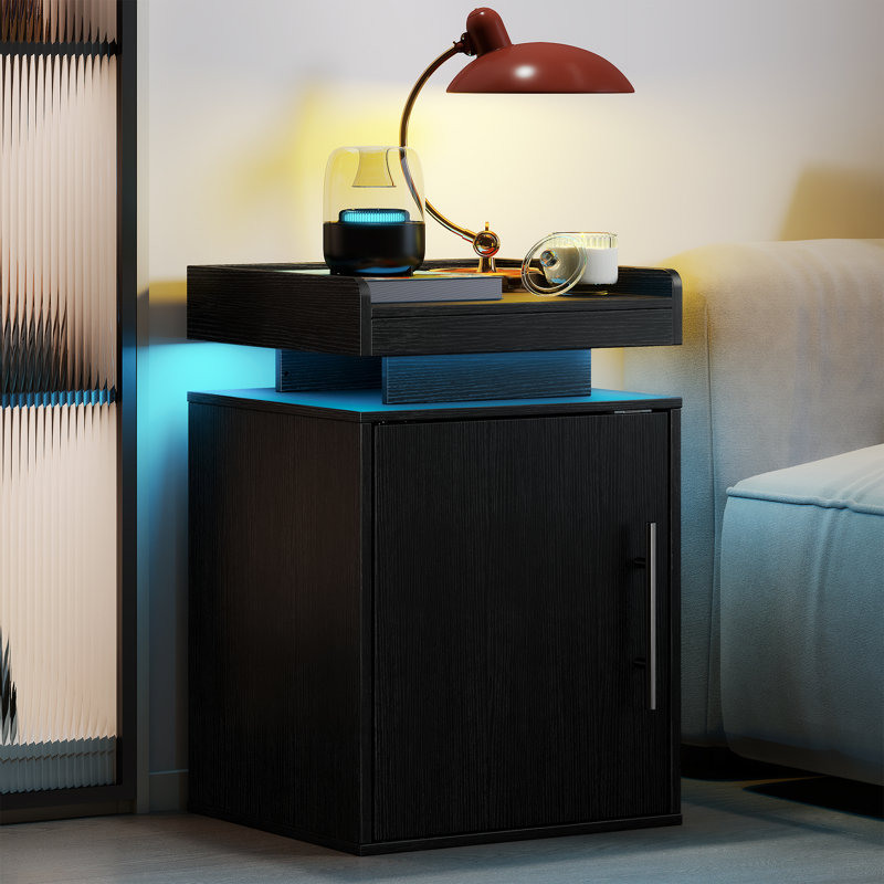 LED Nightstand with Magnetic Door, Modern Bedside Table with Adjustable Shelf for Bedroom, Individual