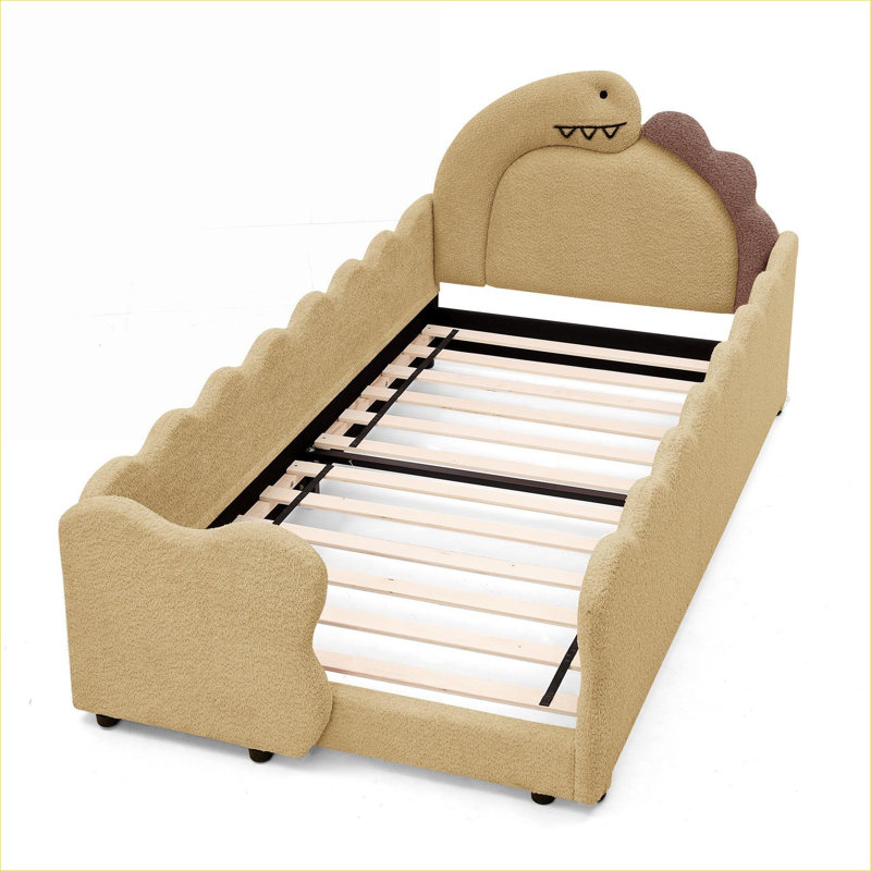 Lit plateforme tapissier pour lit d'enfant en forme de dinosaure simple avec garde-corps