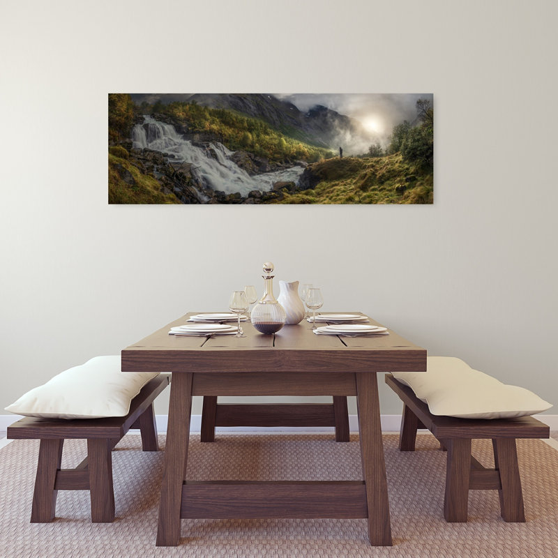 Cascade de montagne, paysage dramatique paisible, forêt sereine, art mural, H 48 po x l 16 po