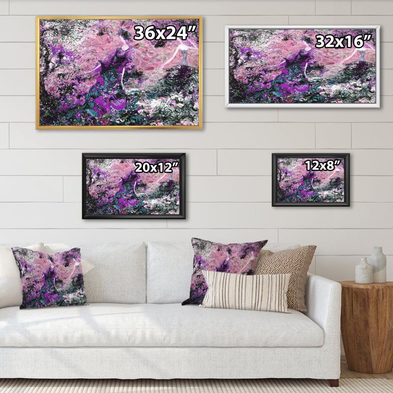 Marble Art Waves In Mauve II - reproduction de cadre flottant sur toile, H 16 po x l 32 po x P 1 po, Cadre flottant doré