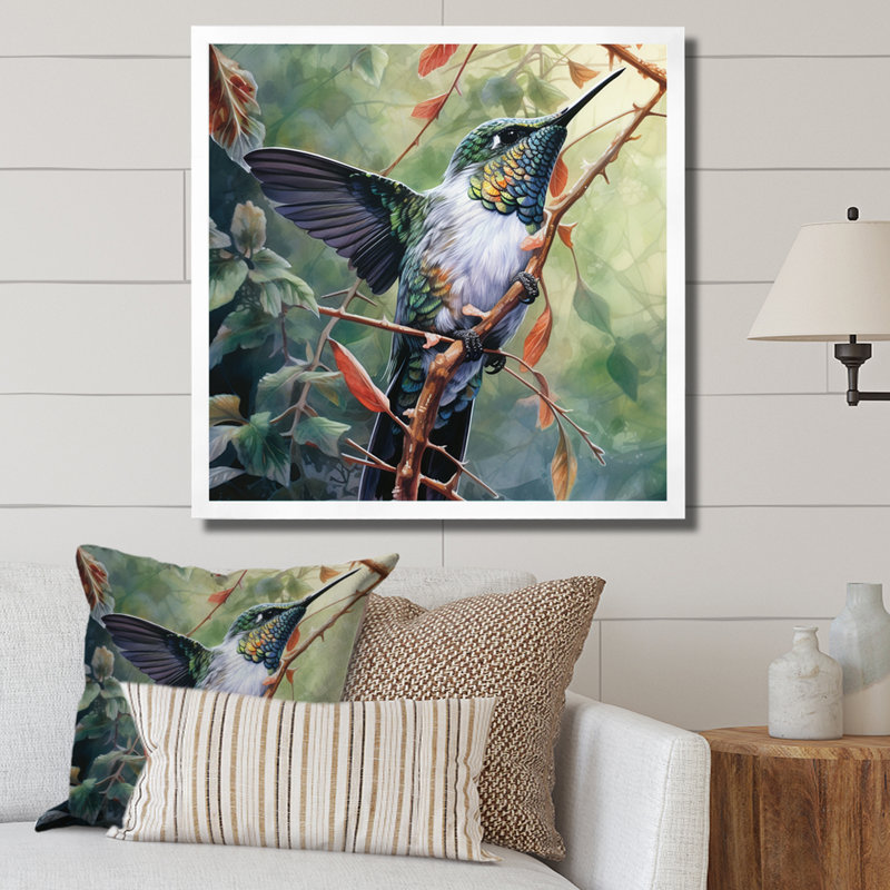 Colibri gracieux IV sur toile, H 30 po x l 30 po x P 1 po, Cadre simple blanc