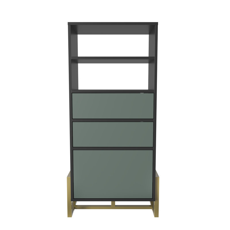 Nibley 136.8cm H x 60cm W Iron Standard Bookcase, Black/Green
