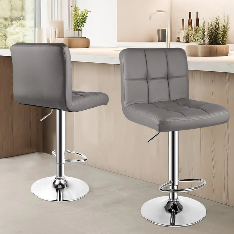 Shayna Swivel Upholstered Adjustable Height Counter Stool with Metal Frame, Dark Grey, Silver