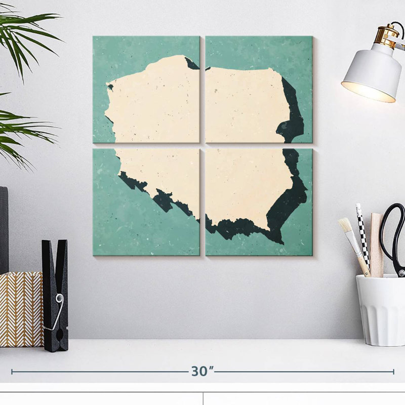 Carte de la Pologne rétro Aliaz, H 18 po x l 18 po