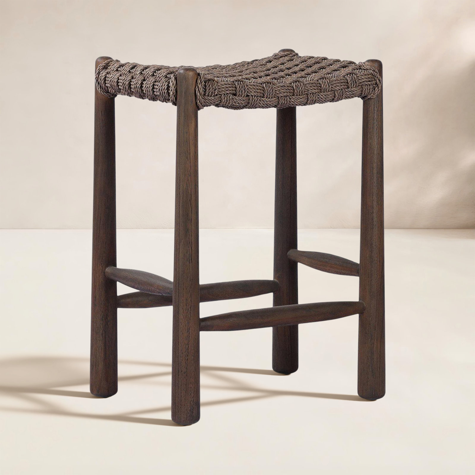 Savio Outdoor Stool-Dark Textured Woven-Counter, 25.98", Brown