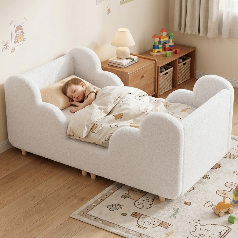 Toddler Cloud‑Shaped Upholstered Bed Frame, Child‑Safe Rounded Edges, Easy Assembly, Kids Bedroom Furniture, White