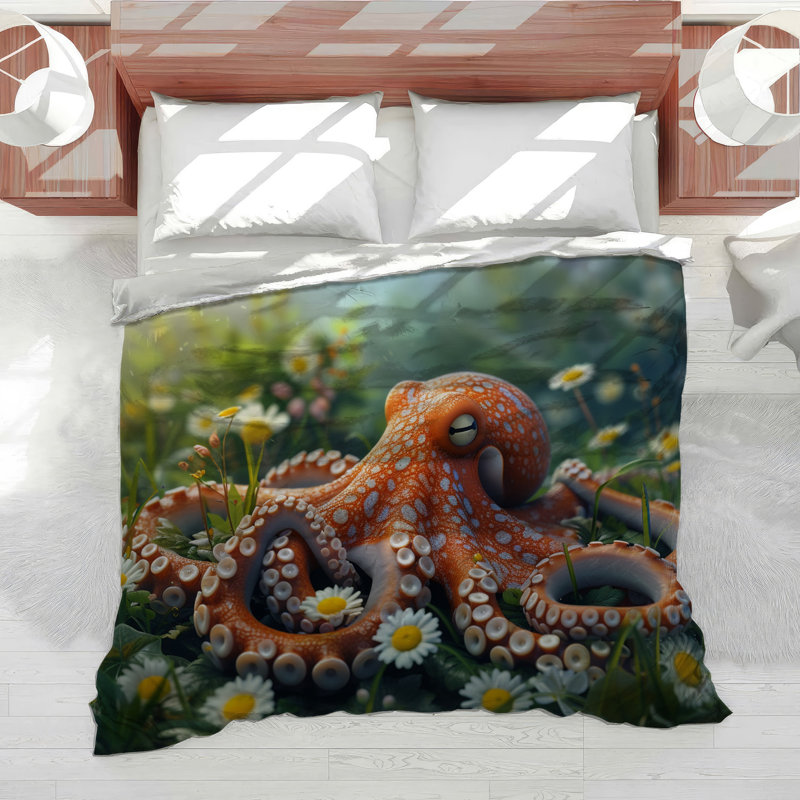 Octopus Marine Life Microfiber Duvet Cover, Queen Duvet Cover
