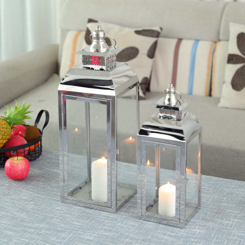 2 Piece 20.5''&15" Stainless Steel Floor Lantern Set