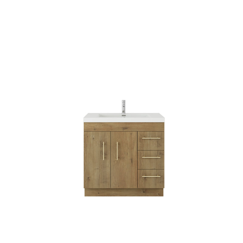 Meuble-lavabo simple 36 po Carliss, Chêne, Or