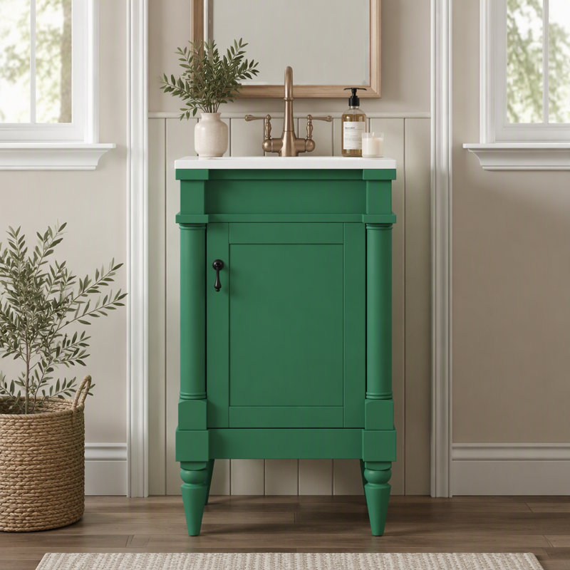 Meuble-lavabo de 18 pouces avec lavabo en céramique et tablette réglable, Green