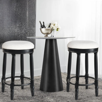 Ensemble de 2 tabourets de bar, hauteur de comptoir 26 po, tabourets de bar pivotants à 360 ° en bois avec siège rembourré en tissu, finition noire | Idée cadeau
