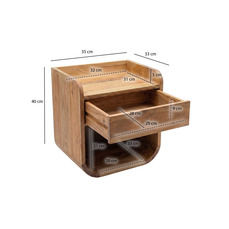 35 cm W Solid Wood Bedside Table