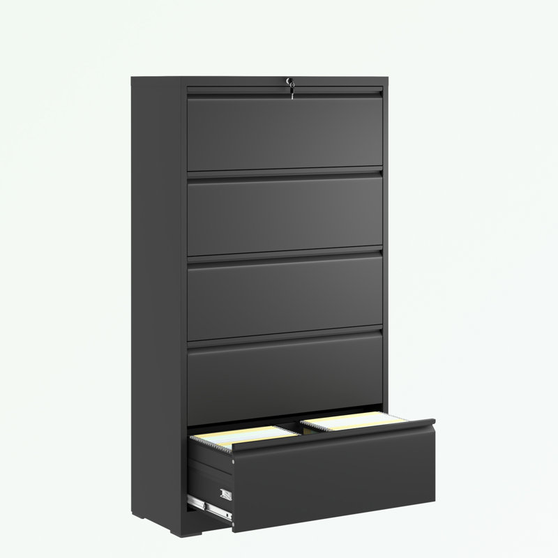 5 Drawer Metal Lateral File Cabinet with Lock, Noir