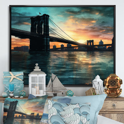 Green and Pink Brooklyn At Sunset, reproduction d'art sur toile