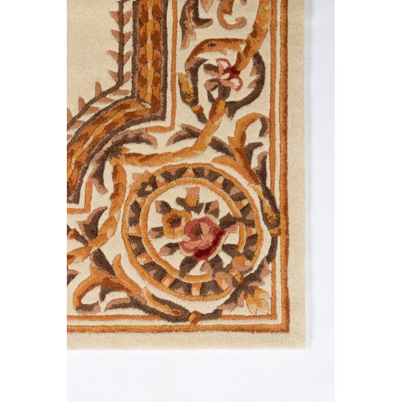 Airell Floral Handmade Tufted Wool Ivory/Brown Area Rug, Rectangle 2' x 3'