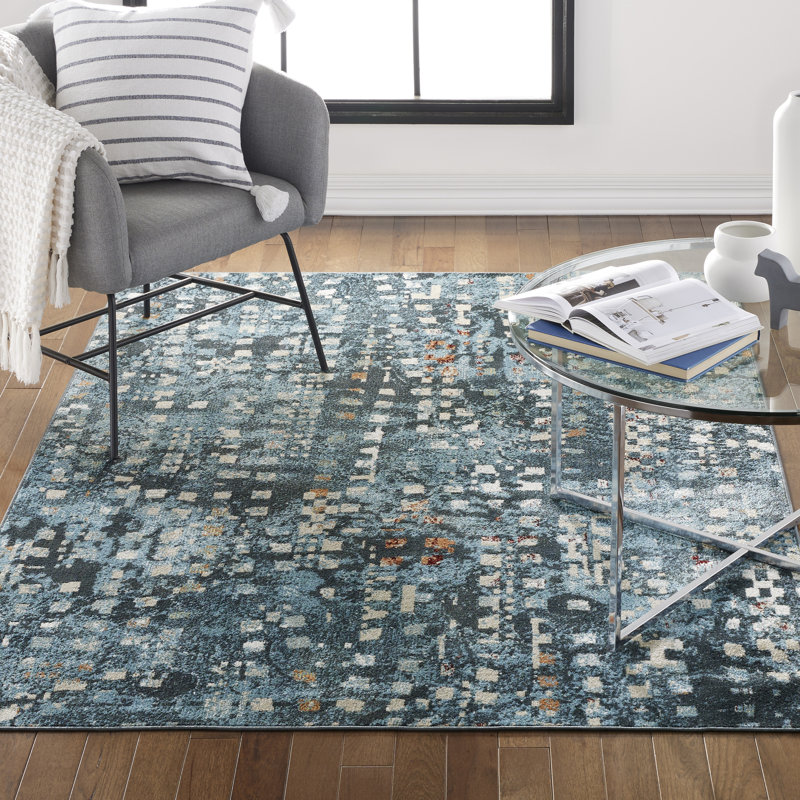 Tapis bleu marine lavable à la machine Placeeda, Rectangle 5 pi 2 po x 7 pi 2 po
