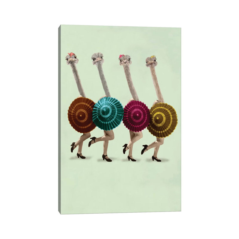 Dancing Ostriches by Coco De Paris - Floater Frame Gallery-Wrapped Canvas Giclée on Canvas, 30.48 cm H x 45.72 cm W