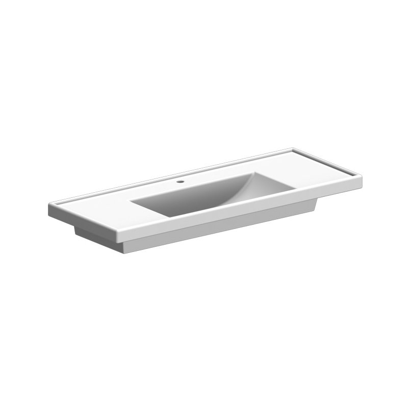 Lavabo de salle de bain rectangulaire encastré en céramique blanche ML avec trop-plein, Monotrou
