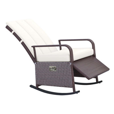 Outdoor Rocking Rattan Recliner With Soft Cushions And Adjustable Footrest, Weather-Resistant PE Wicker For Patio Comfort