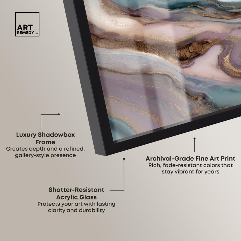 «Oceanic Amethyst Swirl Shadowbox», impression de géode par Art Remedy, H 37 po x l 46 po, Noir