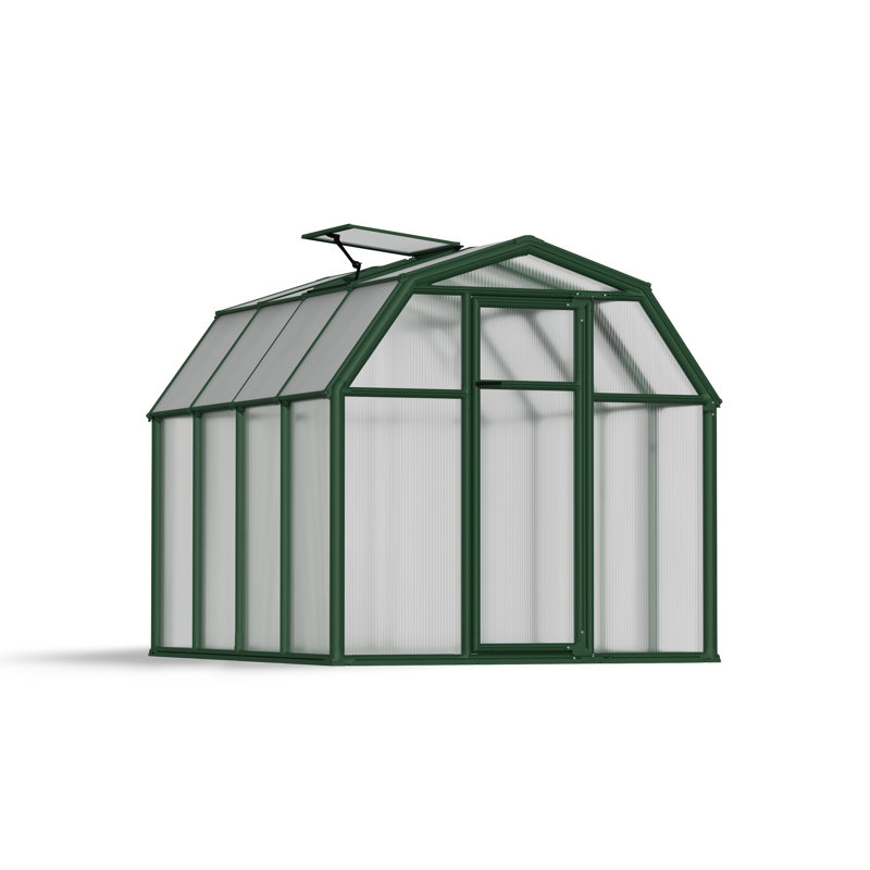 Palram - Canopia EcoGrow 2 - 6' W x 8' D Walk-In Hobby Twin Wall Polycarbonate Resin Frame Greenhouse Kit with Roof Vent - Green