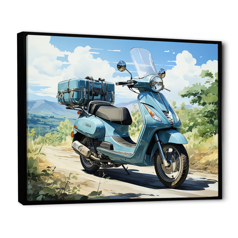 " Blue Scooter All Purpose Utility ", Black Floater Framed, 12" H x 20" W x 1" D