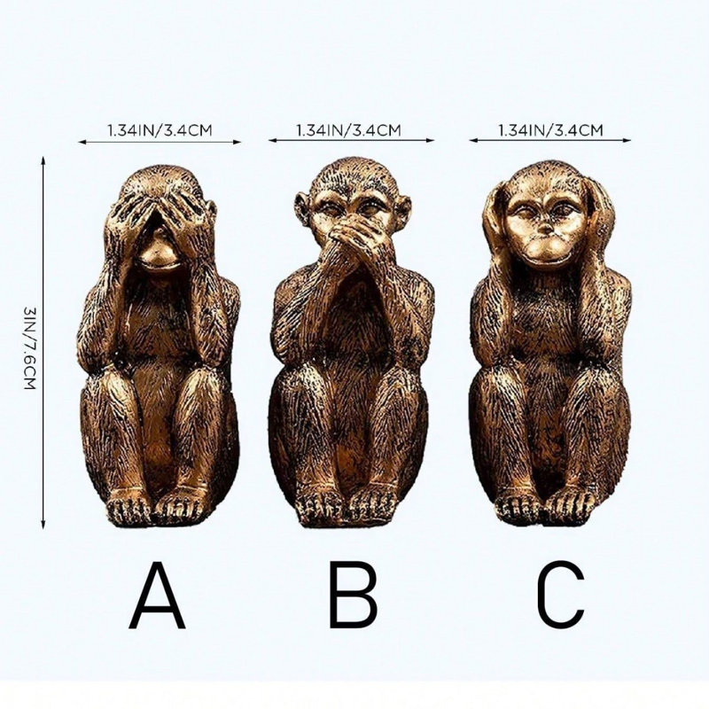 3 pièces Statue en résine See Speak Hear NO Evil Monkeys, Sarcelle