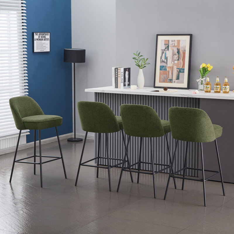 Nat Modern Fabric Upholstered Bar Stools with Spring, Olive Green