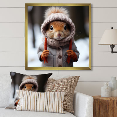 Squirrel With Hat In Snow - Squirrel Animal Wall Art