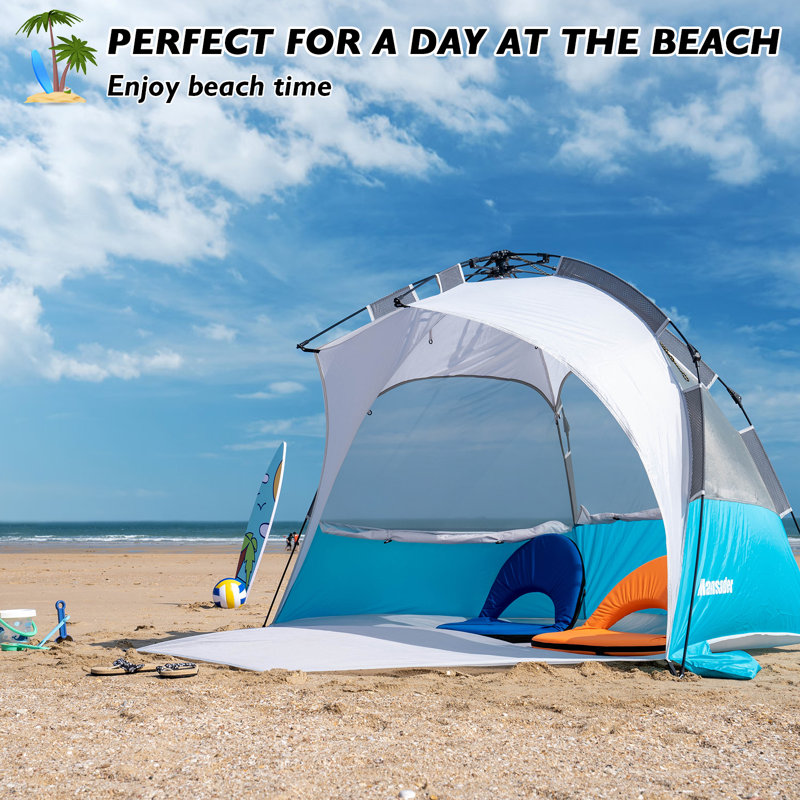 Tente de plage automatique automatique, Bleu sarcelle / blanc, H 46,7 po x l 48,8 po x P 86,6 po