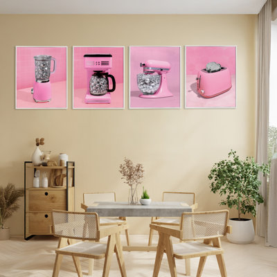 Ensemble de giclées encadrées Disco Drink Blender sur rose, par Lish Creative