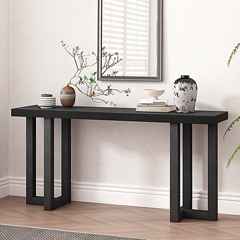 Console à conception géométrique avec pieds en pin massif, Noir