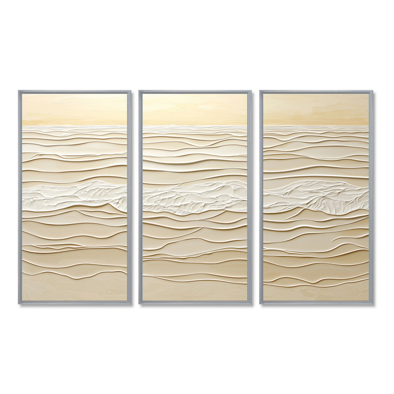 Seaside Dawn II - ensemble d'art mural côtier, H 28 po x l 36 po, Reproduction avec cadre flottant, Argent argent