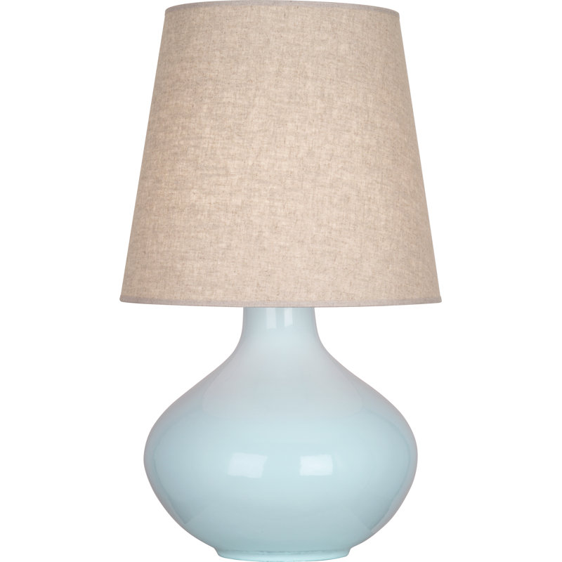 June Ceramic Table Lamp, Buff Linen, Baby Blue