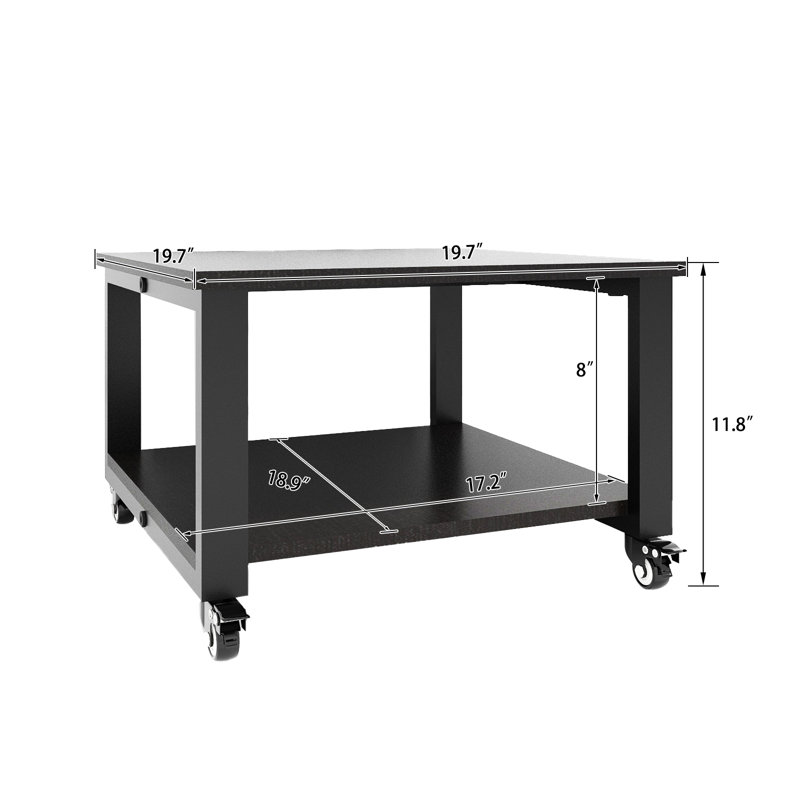 Black Metal and Wood 2-Tier Printer Stand with Wheels