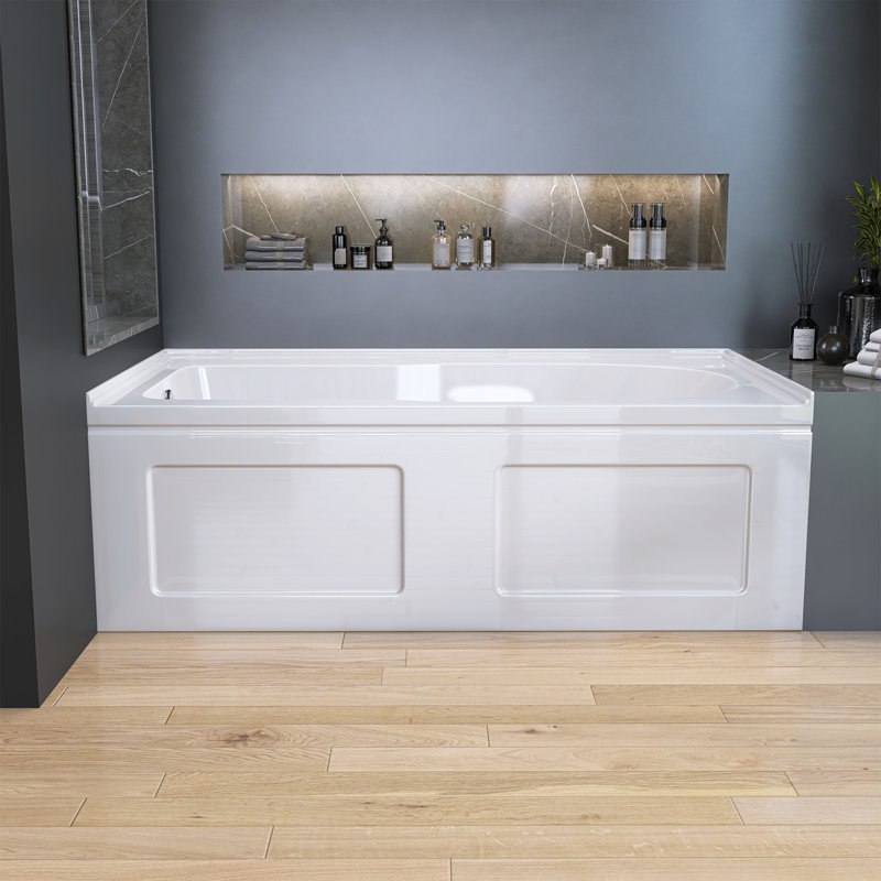 60 In. X 32 In. Alcove/Apron Front Soaking Bathtub With Leftt Drain Hole Rectangular Acrylic Non-Slip Tub In White, Left