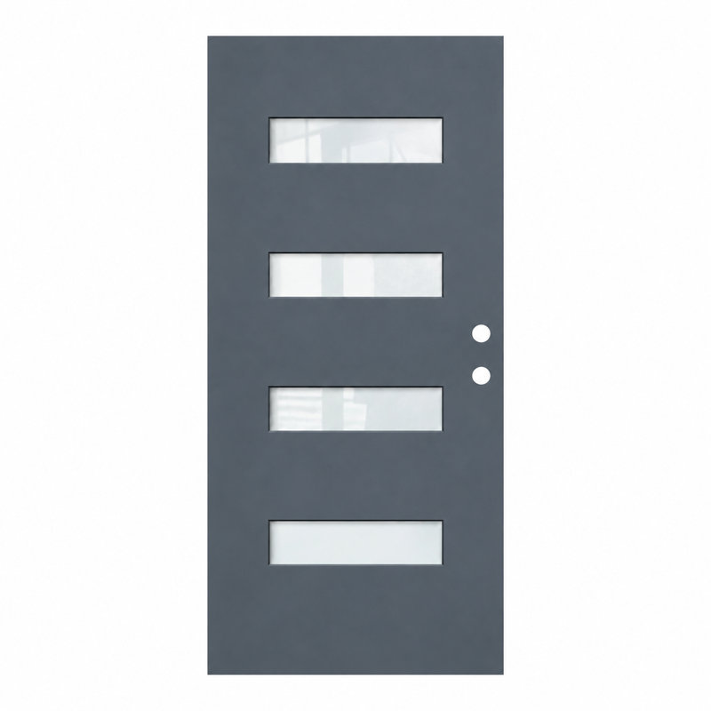36” x 80” Light Gray Blue Fiberglass Door Slab with Frosted Glass, Left-Hand Inswing, Left Hand/Outswing